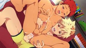 Cartoon Gay Porn Boxing - blonde hair blush boxers briefs cum cum in ass cum while penetrated  ejaculation erection eyes closed hand on another's head indoors kanada  toshu male focus ...