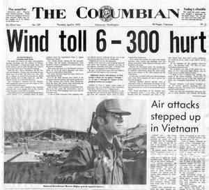 1972 Porn Newspapers - Front page of The Columbian April 6, 1972. Tornado damage : Wind toll 6