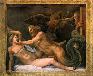 Ancient King Porn Paintings - Zeus seduces Olympias. Fresco by Giulio Romano 1526-1534, Palazzo del Te,  Mantua, Italy.