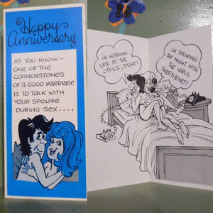 Cheating Wife Adult Cartoon Porn - Vintage Anniversary Talk During Sex Greeting Card | Mid Century Moderation