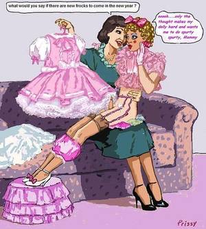 mother femdom toon - Auntie excites the sissy's cock with new frocks and frilly panties