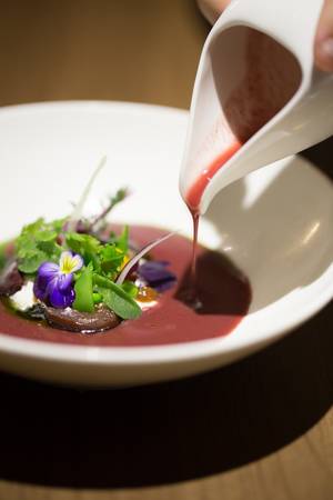 Dutch Eel Porn - Cherry Gazpacho consisting of oyster, burrito, fennel and snow peas. This  course came served with a cold-brew tea and I was told to pay extra care in  ...