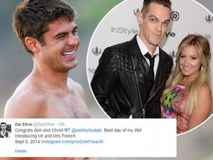 Ashley Tisdale Lesbian Porn - Zac Efron congratulates co-star Ashley Tisdale on her wedding via Twitter  while filming topless scenes in LA - Mirror Online