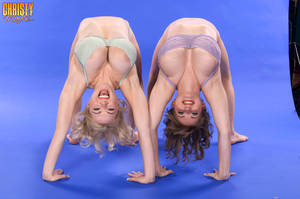 flexible monster tits - Two flexible chubby women with massive tits remove their lingerie and do  exercises