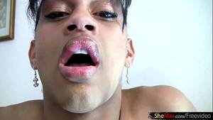 Fat Lips Porn - Ebony T-girl with big lips gets her black cock jerked in POV - XVIDEOS.COM