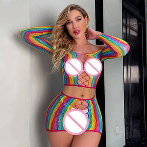 Colored Fishnet Stockings Porn - Colorful Fishnet Socks Long Sleeve Bodice Wrap Skirt Porn Underwear  Nightw@t@ | eBay