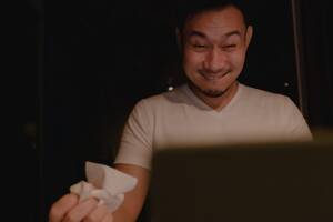 horny asian funny - Premium Photo | Funny horny face of asian man watching porn at night.