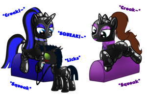 mlp latex bdsm - 1509439 - questionable, artist:severity-gray, derpibooru import, oc,  oc:chloe adore, oc:coldlight bluestar, oc:flik, changeling, pony, unicorn,  bdsm, bodysuit, bondage, collar, domination, dominatrix, female, femdom,  hooves, kinky, latex, latex suit ..