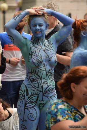 no tits sucking cock - Street Voyeur, Body Paint, Public, Small Tits, Outdoors