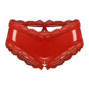 Lace Panties Wet - Lingerie for Ladies Sexy Porn Body Lingerie Women Intimate Underwear Wet  Look Patent Leather Lace Open Crotch V-Back Mini Briefs - AliExpress