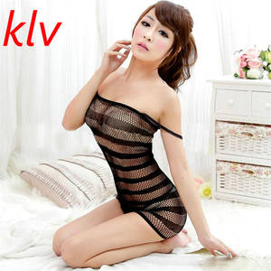 Nightie - Women Erotic Porn Sexy Costumes Lingerie Net nightie Nightdress Nightwear  Crotch Dress Body Stocking Female Black