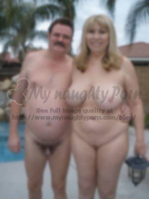 fat naked parade - Dad with tiny small hairy cock posing nude with mom's monster breasts and  big shaved vagina