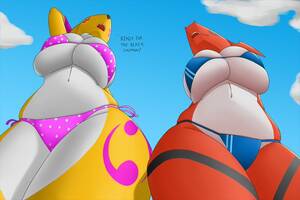 Female Furry Digimon Porn Guilmon - 79838 - safe, artist:creatiffy, fictional species, guilmon, renamon, anthro,  digimon, 2018, beach, big breasts, bikini, black nose, breasts, clothes,  cloud, dialogue, digital art, duo, duo female, ears, eyelashes, faceless  female, female, females