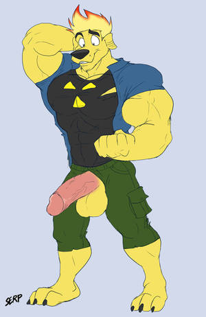 Johnny Test - e621 3_toes abs anthro arody balls biceps big_muscles big_penis black_nose  blonde_hair canine claws clothed clothing dog