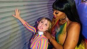 Bbw Lesbian Strapon Femdom - BBW ebony mistress walks with her submissive white bitch before lesbian  fucking.