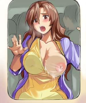 hentai boobs on glass - tsuda nanafushi, marufuji izumi, interlude, 00s, 1girl, against glass,  blush, breast press, breast slip, breasts, breasts on glass, brown eyes,  brown hair, cleavage, covered erect nipples, curvy, lactation, large  areolae, large breasts,