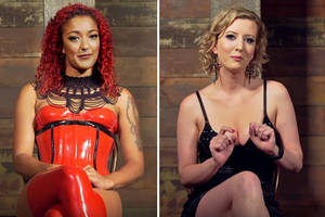 Leather Porn Stars - Porn stars in red leather and little black dress