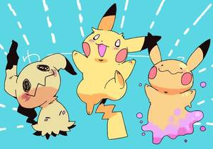 Mimikyu Cute Art Porn - They make Pikachu look kinda like a dunce in this photo. Mimikyu, Pikachu,  and Ditto-Pikachu.