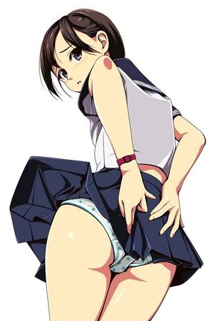 cartoon upskirt panties - original matsunaga kouyou high resolution ass blush brown hair looking back  panchira pantsu polka dot polka dot panties purple eyes school uniform  serafuku ...