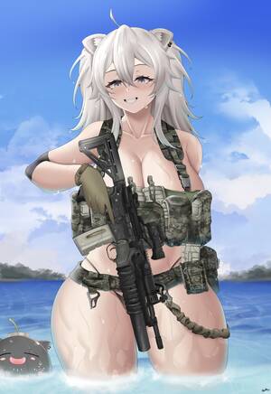 naked anime girls guns - Rule 34 - 1girls animal ears assault rifle beach big hips big thighs bikini  braless camouflage clothing child bearing hips cleavage eye-level view fan  mascot (vtuber) female gloves gun hololive hololive gen