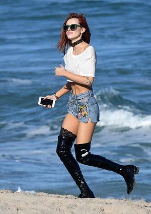 bella thorne thong upskirt - Bella Thorne seen at a beach