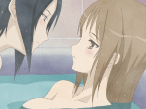 anime yuri bed strap on gif - Anime Yuri Shower Love