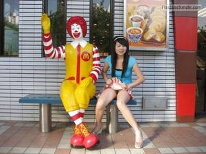 Japanese Flashing Pussy - Pantyless Japanese girl in front of McDonalds upskirt pussy flash public  flashing no panties