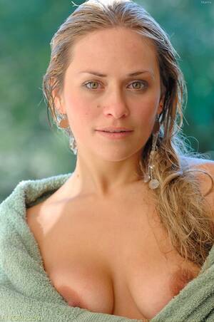 blonde hard nipples - Erotic blonde beauty shows off nude big tits with hard nipples outdoors -  PornPics.com