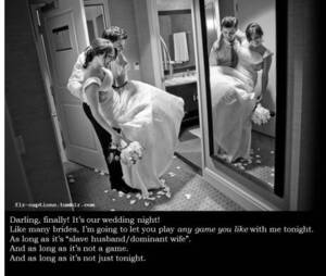 Bride Porn Captions - flr-captions: Darling, finally! It's our wedding night! Like many brides,  I'm going to let you play any game you like with me tonight. As long as  it's â€œslave husband/dominant wifeâ€. And as