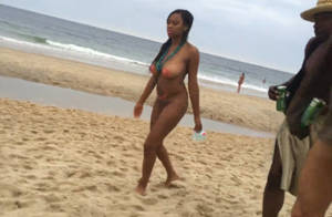 ebony nude beach babes - Busty ebony girl nude beach walk HOT VIDEO