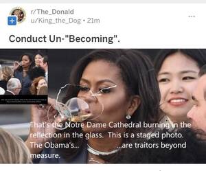 Michelle Obama Porn Captions Shemale - Top Minds of T_D pin the burning of the Notre Dame Cathedral on the Michelle  Obama, as evidenced by her drinking from a wine glass: : r/TopMindsOfReddit