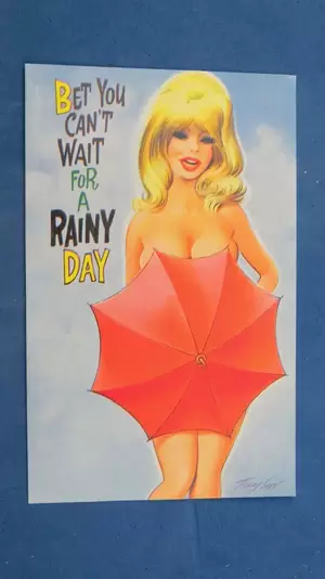 1960s big boobs - Risque Bamforth Comic Postcard 1960s Blonde Big Boobs Nude Nudist Umbrella  RAIN | eBay