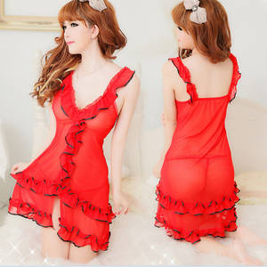 Corset Dress Porn - sexy lingerie hot BabyDolls Red backless Ruffles Perspective bathrobe porn  corset nuisette sleep dress+g