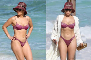 Jennifer Lopez Ass Porn Captions - JLo, 51, shows off six-pack abs in a purple bikini as she hits the beach  with fiance ARod | The US Sun
