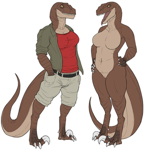 Anthro Dinosaur Girls Porn - 99523 - safe, artist:cultmastersleet, dinosaur, raptor, anthro, breasts,  clothes, digital art, female - Furbooru