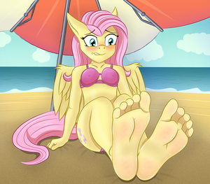 fluttershy foot porn - 162043 - suggestive, artist:zorgycuddles, fluttershy (mlp), equine,  fictional species, mammal, pegasus, pony, anthro, plantigrade anthro,  friendship is magic, hasbro, my little pony, barefoot, beach, bikini,  blushing, clothes, erect nipples, feet ...