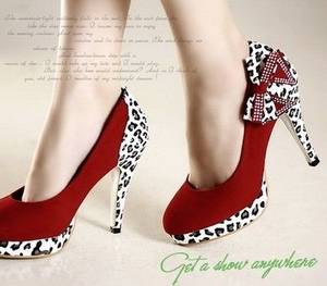 Leopard Print Heels Porn - Style, Looks, Shoes, Bags, Fashion and Hair / Red Suede Leapord and Bow  High Heel Shoes