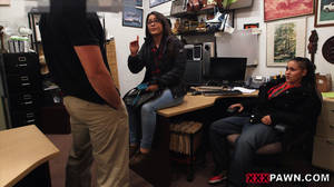 latina glasses cum - Chubby latina teen in glasses takes a facial cumshot after fucking with the  pawnshop owner in full view of her BFF