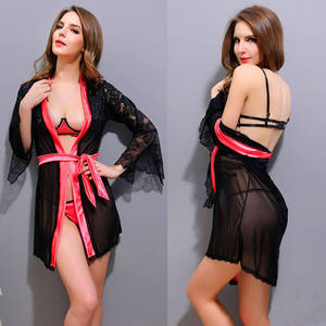 European Clothing - European Popular Cheap Sexy Lingerie Excotic Porn Gown Exposed Nipple 4 PCS  T-back Adult