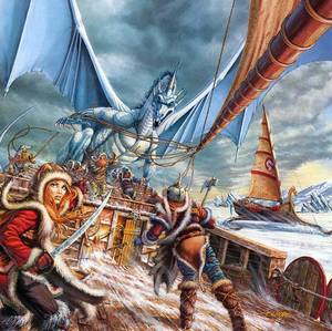 Dragonlance Porn - Dragonlance: Larry Elmore Laurana, Sturm and Tas on a ship besieged by  white dragons during their trip to the far north with the Knights of  Solomnia