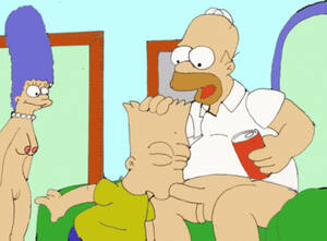 Homer And Bart Porn - Bart sucks Homer's dick as Marge watches from behind. â€“ Simpsons Porn