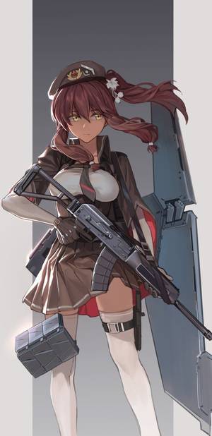 Anime Sexy Army Girls - beret breasts brown gloves brown hair closed mouth dark skin expressionless  framed breasts girls frontline gloves gradient gradient background gun hair  ...
