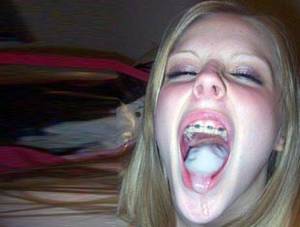 college cum in mouth - amateur teen with braces gets mouth filled with cum