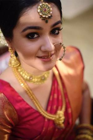 indian bride naina nude - South Indian Makeup - Soft Dewy Nude Makeup | WedMeGood #wedmegood # indianbride #southindianbride #southindianmakeup #nath #maangtikka  #goldjewelry