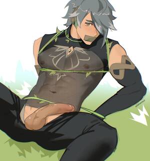 massive black cock vines - Rule 34 - abs alhaitham (genshin impact) balls big penis black armwear black  clothing black legwear blush bondage ear ornament first porn of character  genshin impact gray hair green eyes male male/male