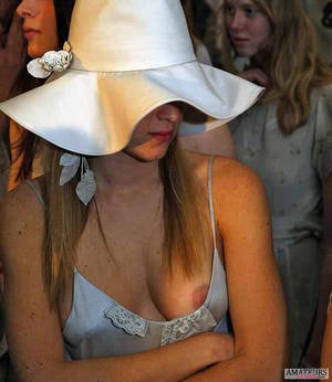 blonde tit slip - teen in dress having the nip slip moment