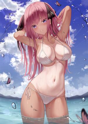 huge anime boobs sligshot bikkini - Hentai Booru - Image 2339: 1girl arms_behind_head arms_up bikini  black_bikini breasts bug butterfly cloud collarbone commentary cowboy_shot  crop_top day front-tie_top gluteal_fold go-toubun_no_hanayome hair_ribbon  halter_top halterneck highres insect .