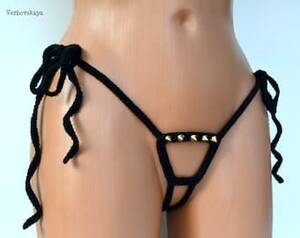 bdsm micro panties - Uncensored extreme bikini BDSM crotchless panties Open crotch micro g string  gold spikes & pearl beads Goth girlfriend knit erotic lingerie | Pornhint