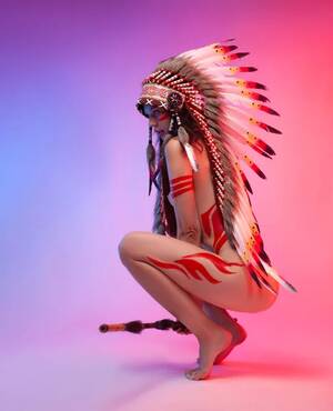 nude american indian cartoons - Naked woman in native american costume with feathers â€” Stock Photo Â©  artrotozwork #502712598