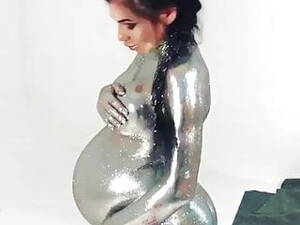 body painting pregnant nude pussy - pregnant nude hot bitch with silver body paint | xHamster